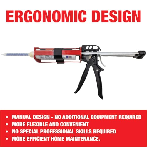 LAUCO Dual Cartridge Epoxy Gun 200 ml – Manual 1:1 and 2:1 Adhesive Applicator for Panel Bonding, Structural Epoxy, Fillers, and Plastic Repair (33093) Red