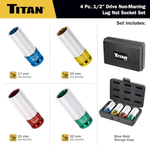 Titan 21095 4-Piece 1/2-Inch Drive Non-marring Impact Deep Lug Nut Socket Set 4pc Set