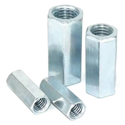 M16-2 x 49mm Long Rod Metric Hex Coupling Galvanized Carbon Steel Hex Threaded Rod Coupler for Furniture, Electronic, Industrial 8 Pcs M16-2x49mm（8 Pcs）