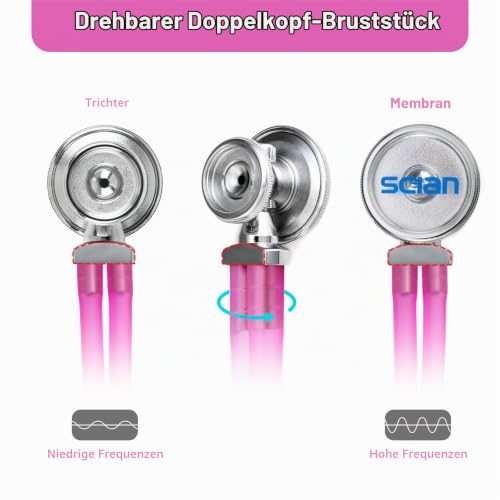 SCIAN Stethoscope Sprague Rappaport for Doctors, Nurses, Medical Students, Multifunctional Cardiology Stethoscope Double Head with Adults, Children and Toddlers, Changing Bell (Pink) pink