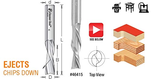 Amana Tool 46403 SC Spiral Plunge 1/16 D x 1/2 CH x 1/4 SHK x 2 Inch Long Down-Cut Router Bit