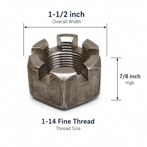 Castle Nut 1-14 Fine Thread, -12 Pack- Grade 5 Plain Carbon Steel, Slotted Hex Locking Nut, 1-1/2 in Wide, 7/8 in High
