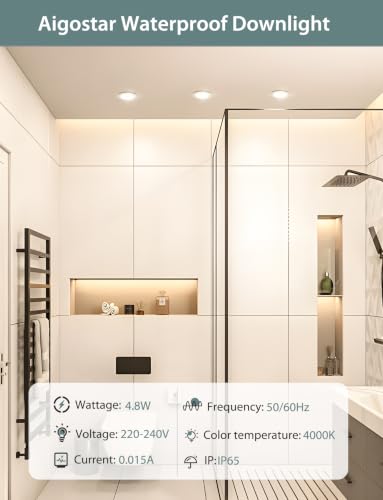 Aigostar LED Recessed Spotlights Flat 230 V 4.8 W LED Spotlights Bathroom IP65 Waterproof LED Recessed Lights, Natural Light 4000 K, Diameter 68 mm Hole Diameter, Round White, Set of 3 4000 K, 3 Pieces, Type B 4.8W，Weiß