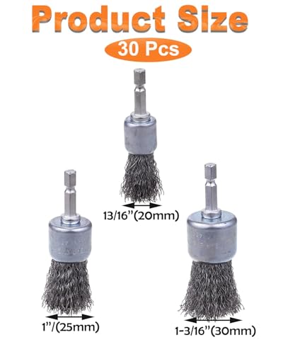 Rocaris 30 Pack Carbon Steel Wire Wheel Brush with 1/4-Inch Hex Shank