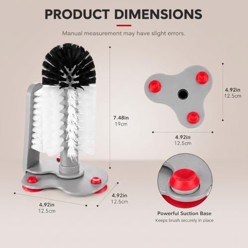 LemonRoad 4 Pack Glass Washer Brush Double Bristle with Suction Base
