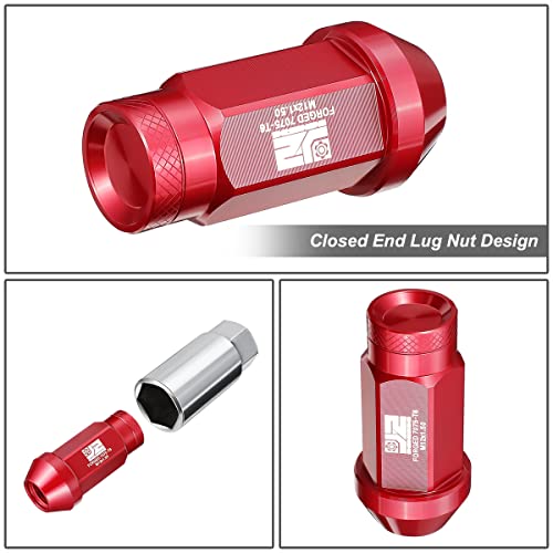 J2 Engineering J2-LN-T7-037-15-RD M12 x 1.5 T6-7075 Aluminum Closed End Lug Nuts w/Deep Drive Extension Adapter,Red, 24mm x 50mm