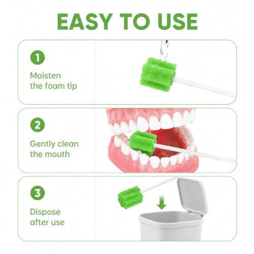 Pack of 100 Oral Care Sticks Foam Green Oral Hygiene Cotton Buds | For oral hygiene, dental care and cleaning hard-to-reach areas, gentle and effective for daily use