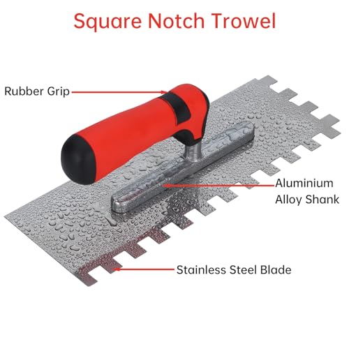Square Notched Tile Trowel Set, with Rubber Grout Float and Grout Sponge Trowel and Float Set