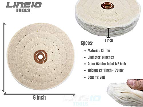 LINE10 Tools 6-Inch Buffing Polishing Wheel Kit for Bench Grinder and Drill, 3-Step Metal Buff Compound, Aluminum, Chrome, Stainless Steel Buffer Drill Adapter Auto Rim Trim Golf Club Restoration