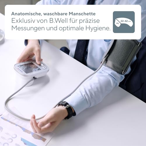 B.Well TH-75 Blood Pressure Monitor | AFib Detection & Automatic Measurement | Swiss Quality Standard, Clinically Validated, 3CHECK-Triple Measurement, 2×90 Memory, Cuff 22-42cm, Power Adapter TH-75 with power supply
