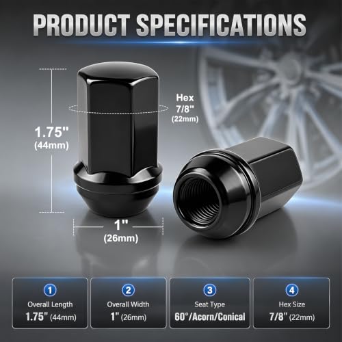 24 Pcs M14x1.5 Black Closed End Lug Nuts OEM 611-236, One Piece