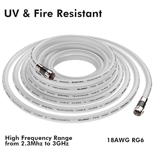 3ft, White RG6 Coaxial Cable with F Connector,F81/RF Double Female Adapter, Low Loss High Speed Coax Cable Cord Extender for HD TV, Dish,Satellite, Antenna, TV Cable 3' 3 FT