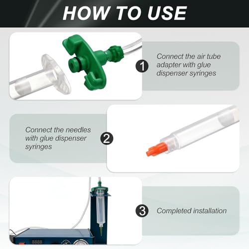 uxcell 55cc Air Tubing Glue Dispenser Syringes Kit, Syringes Connector Adapter Plastic Clear Tube Sleeve with Piston, End Cap, Top Hat for Industrial Glue Liquid Dispensing, Green