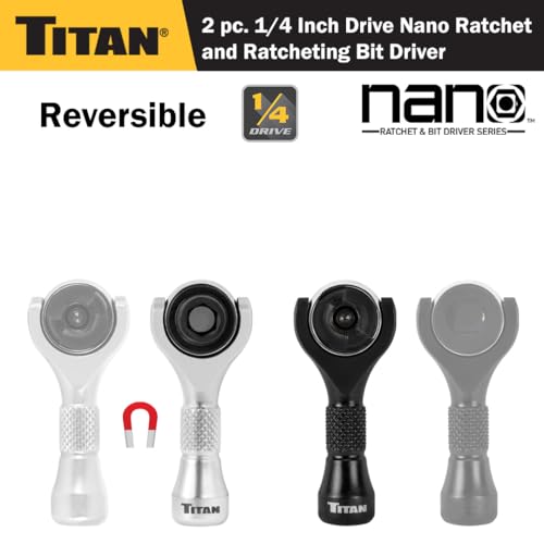 Titan 11332 2-Piece 1/4-Inch Drive x 2-1/4-Inch Swivel Head Ratchet Set Nano Bit Driver and Ratchet