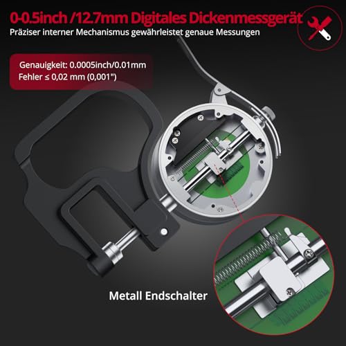 XUNTOP Digital Thickness Gauge Measuring Range 0-12.7 mm Electronic Micrometer Inch/Metric Electronic Percentage Thickness Gauge with Precise LCD Display