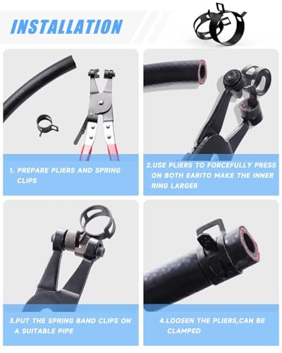 210Pcs Steel Spring Band Hose Clamp Kit (7-25mm) with Swivel Flat Pliers – Multi-Purpose Assortment for Fuel Line, Silicone, Vacuum Hoses Low-Pressure Air & Automotive Clip Clamps 210pcs with Plier