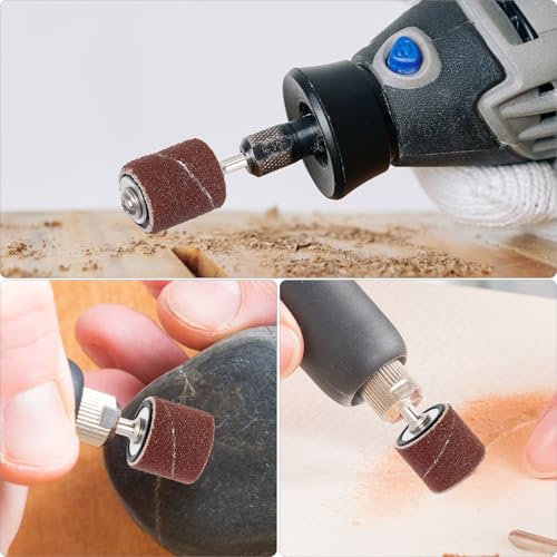 QWORK 132 Piece Sanding Sleeve Set, 120 Sanding Belts in Different Sizes and 12 Sanding Rollers, Compatible with Dremel Rotary Tool