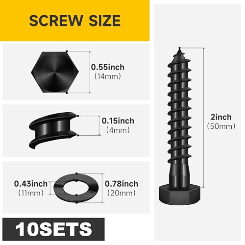 Mywish (10Sets) 3/8" x 2" Hex Head Lag Bolts & 100Pcs Pocket Hole Screws 2 Inch, Wood Screws #8 x 2 Washer Head Square Drive Self Tapping Pocket Screws, Lag Screws Wood Screws, Heavy Duty Lag Screws w