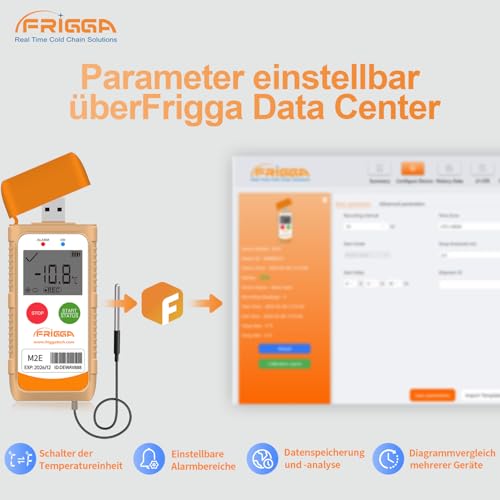 Frigga M2E Multipurpose Temperature Data Logger with External Sensor USB Digital Temperature Pen 14400 Points High Accuracy PDF CSV Report 1 pack.