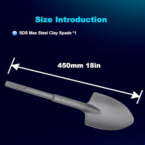 18-Inch SDS Max Steel Clay Spade, Ideal for Concrete Demolition, Jack Hammer Bit, Trenching and Digging Shovel Bit for Clay, Gravel, Frozen Soil, Concrete, 40Cr Alloy Steel