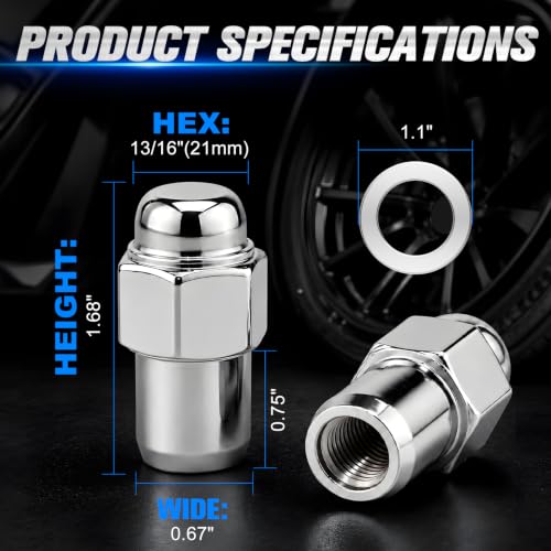 HALNAR 20PC M12x1.25 Mag Seat Lug Nuts, Chrome 13/16" Hex 2-PC Closed End