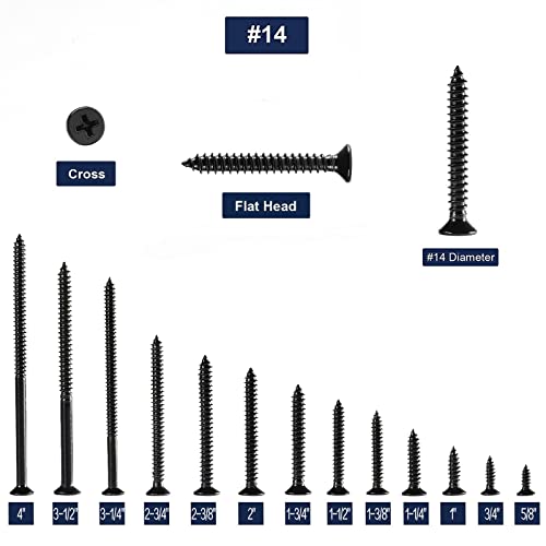 #14 x 4 Wood Screw 100Pcs 18-8 (304) Stainless Steel Screws Flat Head Phillips Fast Self Tapping Drywall Screws Black Oxide by SG TZH #14 x 4"