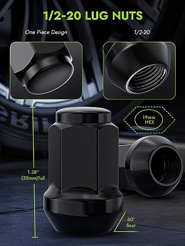 AUTOPTIM 1/2-20 Lug Nuts - 20 Pcs Black for Ford Aftermarket Wheel 1/2"-20
