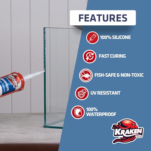 Kraken Bond Aquarium Silicone Sealant Clear - (2x10.1 fl. oz.) 100% Waterproof Aquarium Safe Silicone, Non-Toxic Fish Tank Safe Sealant, Fast Curing and Strong Adhesion, 2 Pack
