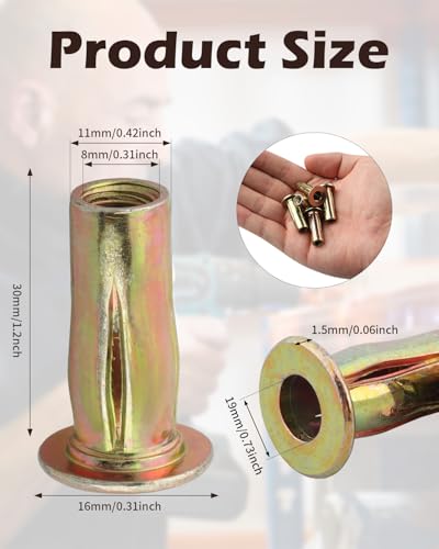 100 Pcs Multi Grip Rivet Nut Kit, 50 Pcs 1/4-20 Rivet Nuts Carbon Steel Pre-Bulbed Shank, 50 Pcs 5/16-18 Plus Nut Color Zinc Plated Flat Head Threaded Insert Nut