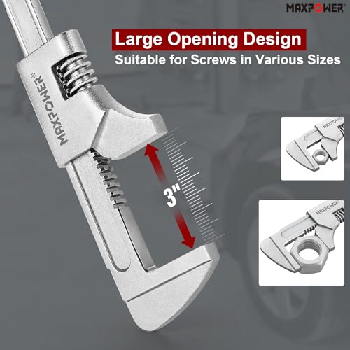 MAXPOWER 11" Automotive Wrench, Adjustable Wrench Wide Jaw Opening 3", Adjustable Auto Wrench for Automobiles Construction, Machine Maintenance and Home Repairs