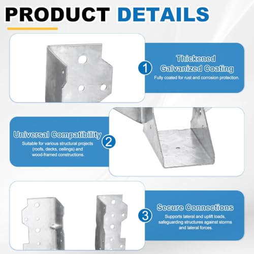 uxcell 4 Pcs Joist Hanger, 2"x6" Galvanized Steel Double Shear Face Mount Joist Hanger Brackets for Rafter, Wood Construction, Connector for Roof, Deck, Ceiling Joists, 1.57" Inner Width