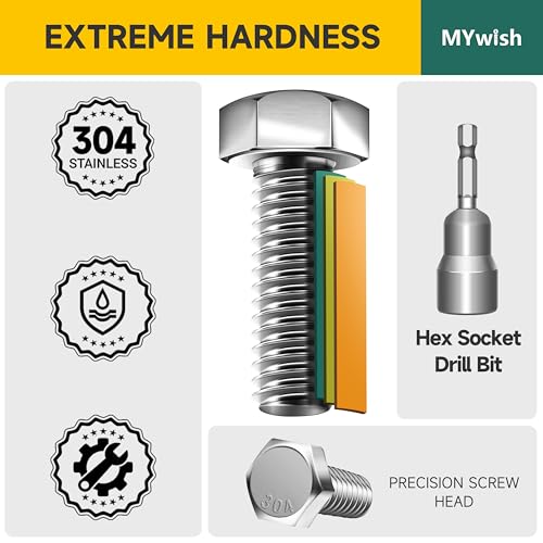 Mywish 10Sets M6 x 30mm Flat Head Hex Socket Cap Screws Bolts and Barrel Nuts Kit & 660PCS M5 M6 M8 Bolt Screw Set, Metric Bolt Assortment, 304 Stainless Steel, Nut and Bolt Set Flat & Spring Washers,