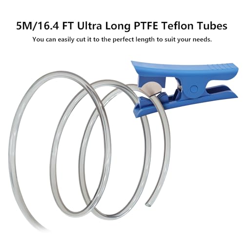 16.4 FT PTFE Teflon Tube Kit with 1 Tube Cutter and 4 Tube Extension Connector, ID 2.5mm X OD 4mm Ultra-Smooth PTFE Teflon Tubing for Bambu Lab A1/P1/X1 Series, K1 Series, AD5M