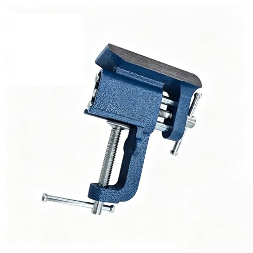 Heavy Duty Clamp-On Bench Vise with Anvil, Portable Table Vise with Built-In Anvil, Cast Iron Workbench Clamp for Woodworking, Metalworking, Drilling, Hobby & Home Workshop (Blue) Blue