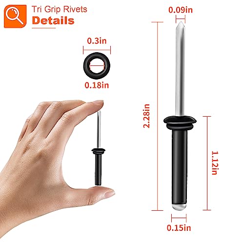 50PCS 3/16" x 1" Tri Grip Rivets Black & 50PCS 3/16" x 1" Tri Grip Rivets Silver, Tri-fold Marine Decorative Pop Rivets with Waterproof O Rings,Tri-Grip Rivets for Boat Canoe