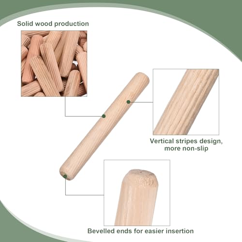 uxcell 120 Pcs Wooden Dowel Pins 12x100mm(0.47x3.94) Fluted Beveled Ends Wood Dowel Pegs Dried Hardwood for Woodworking Furniture Shelf