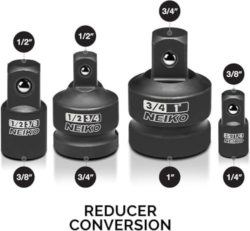 NEIKO 30223A 8 PC Impact Socket Adapter Set, Standard SAE Size, Cr-V Steel, Impact Driver & Wrench Conversion Kit, Locking Impact Socket Adapters & Reducer Set, Ball Detent, 1/4”, 3/8”, 1/2", 3/4”, 1” Adapter Reducer 8-Pc