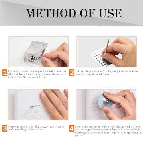 300pcs Perforated Insulation Pins 2-1/2 Inch, 1.5in Self Locking Washers Round 7/8in Aluminum Insulation Hangers Cap Washers for Foam Board Wall Floor Ceiling, 100 Set/300 Pieces