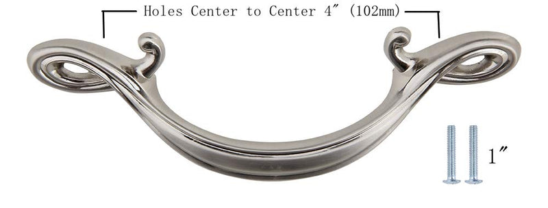 Silverline 10 Pack Cabinet Curved Arch Handle - Satin Nickel, 4" (102mm) Hole Centers Drawer Pull Kitchen Furniture Dresser Cupboard Hardware