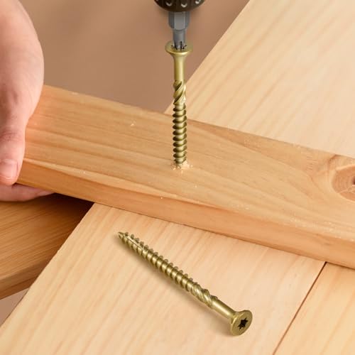 340Pcs Multi-Purpose Wood Deck Screw Kit,#8#9 Bugle Head for Interior and Exterior Use,Star Drive Torx Golden Coated with T15/T25 Bit #8#9 Kit Gold 340