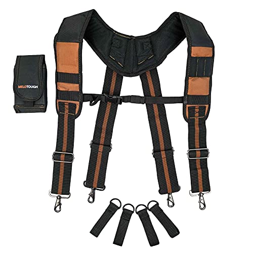 MELOTOUGH Tool Belt Suspenders Construction Work Suspenders with detachable phone holder,Padded Tool Belt with D ring for men constructio,adjustable waist 33'-47 'thick confortable foam padding