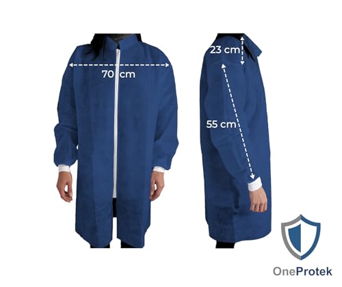 1 x Disposable Coverall, Blue, XXL OneProtek - Protective Gown with Zip, Medical and Industrial, Polypropylene Fleece, Food Safe, Comfortable and Robust