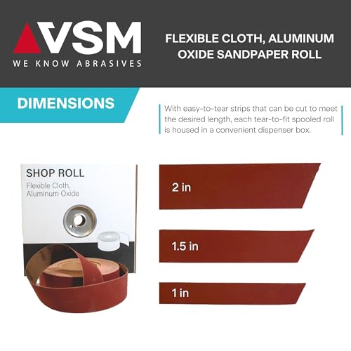 VSM 2" x 50yd (150'), 400 Grit (Ultra Fine) Aluminum Oxide Sanding Shop Roll, F-Weight Cotton Cloth Backed Sandpaper Roll for Hand Finishing, Woodworking, Metal Working, Polishing