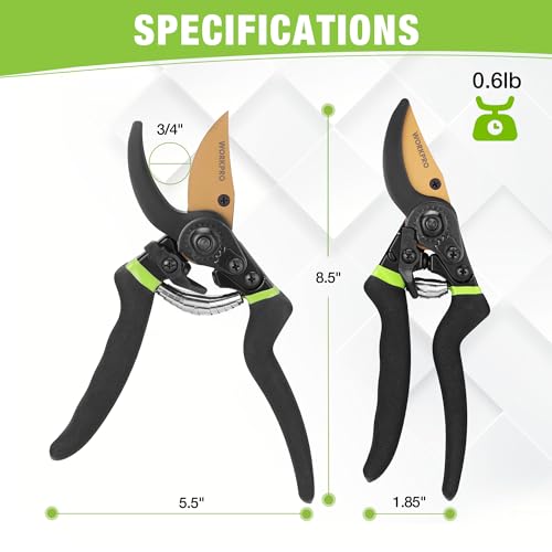 WORKPRO Hori Hori Garden Knife SK5 8.5" Bypass Pruning Shears, Die-cast Aluminum Handle, Hand Pruner for Branches, Flowers, Fruits