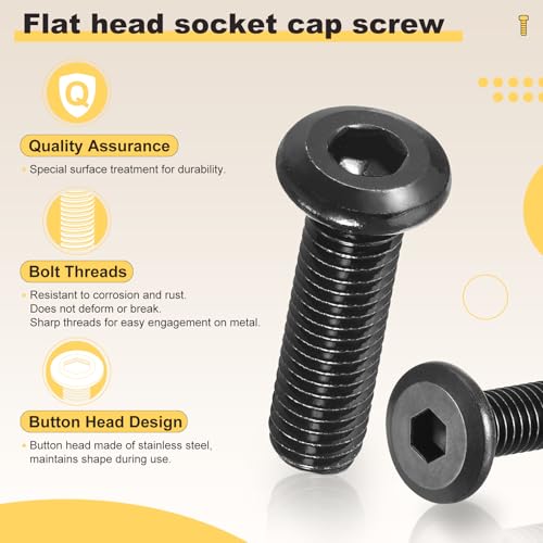METALLIXITY Flat Head Hex Socket Cap Screw M8-1.25x20/25/30/35/40 25Pcs Black M8-1.25x20/25/30/35/40mm 25