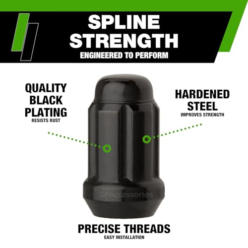 DPAccessories Lug Nuts Compatible with 2005-2021 Nissan Frontier | Black Spline Style | Aftermarket Aluminum Wheels Only | Set of 24 Wheel Nuts & 1 Tool | DNIFRO02A-BK/1 2005-2021 Aftermarket Wheels