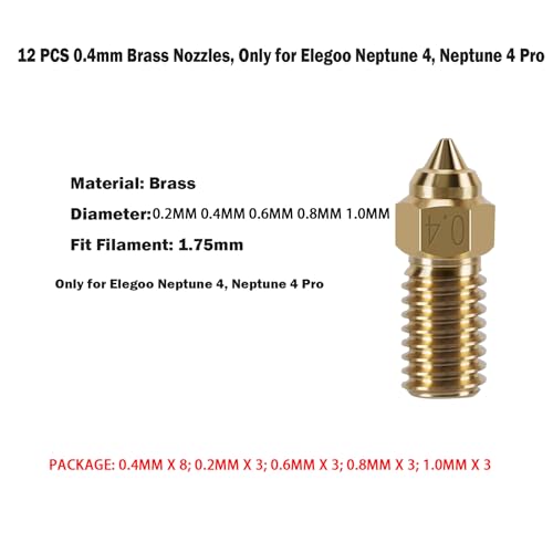 KOYOFEI 20PCS Brass Nozzle Kit for Neptune 4, 3D Printer Accessories 8PCS 0.4mm, 3PCS 0.2mm, 0.6mm, 0.8mm, 1.0mm Brass Nozzles Kit for Elegoo Neptune 4, Neptune 4 Pro Neptune 4 Brass Multi-Size