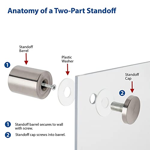 Stainless Steel Standoff 1 Inch Diameter x 1 Inch Barrel Length Brushed Finish for PVC, Glass and Acrylic Sign Stand Off Wall Anchors and Screws 20 Piece Store/Restaurant Pack 20 Piece Pack