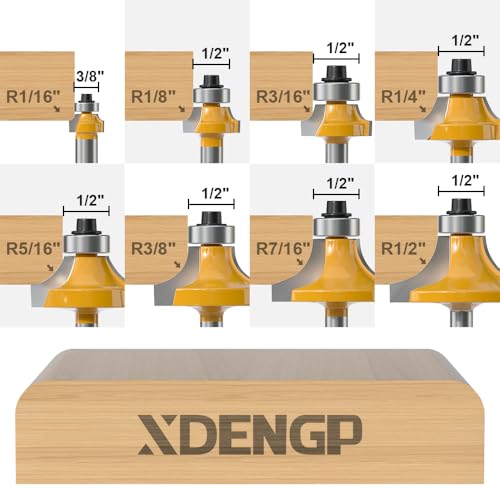 8 Pcs Roundover Router Bits Set 1/4 Shank, Round Over Router Bits, Router Bits Round Over for Edging Forming Rounding Woodworking Cutter, Radius: 1/2", 7/16", 3/8", 5/16", 1/4", 3/16", 1/8",1/16" 8 Bits Set - 1/4" Shank 1/4 Inch Shank