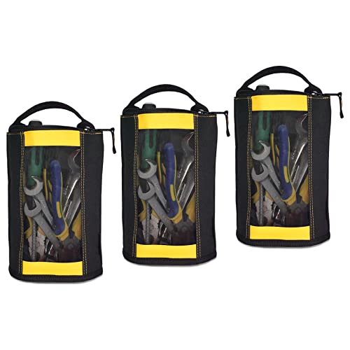 MELOTOUGH 1 PACK Bucket Tool Organizer for Garden Tools Fit 3.5 to 5 Gallon Bucket + 3 PACK Canvas Zipper Tool Pouch Zipper Bag